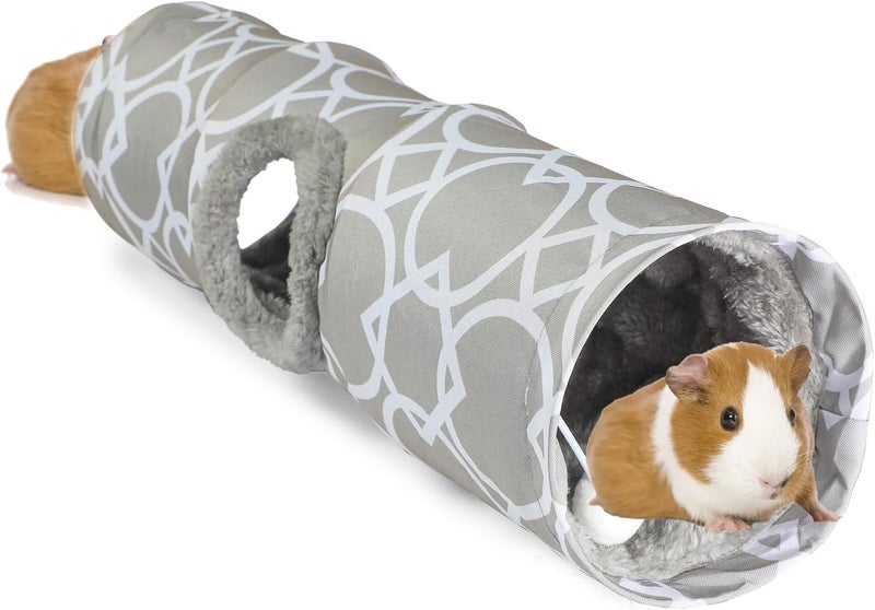 LUCKITTY Plush Inside Stright Shape Small Animals Tube Tunnel with Interactive Ball for Guinea Pig, Hamster, Chinchilla, Hedgehog Hiding and Resting, Geometric Grey - Image 1